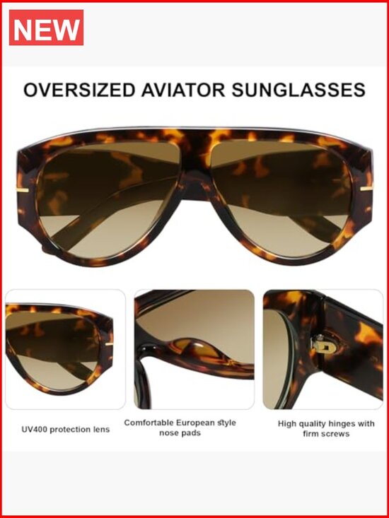 Oversized Retro Aviator Sunglasses Thick Frame UV400 Driving Shades